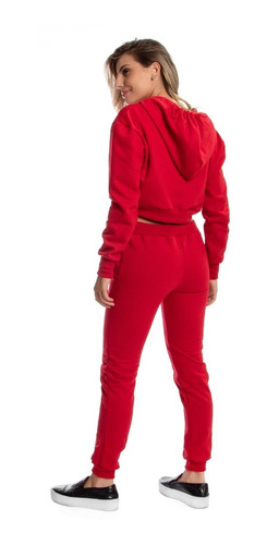 Imagem 3 de 3 de Conjunto Moletom Cropped Feminino Com Zíper , Calça+cropped