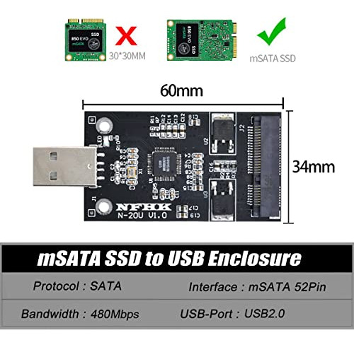 Conversor Cablecc Mini Pci-e Msata A Usb 2.0 Ssd Pcba Extern