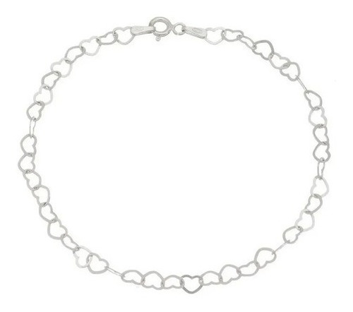 Promoção Pulseira Feminina Elos De Coração Prata 925  + Nf