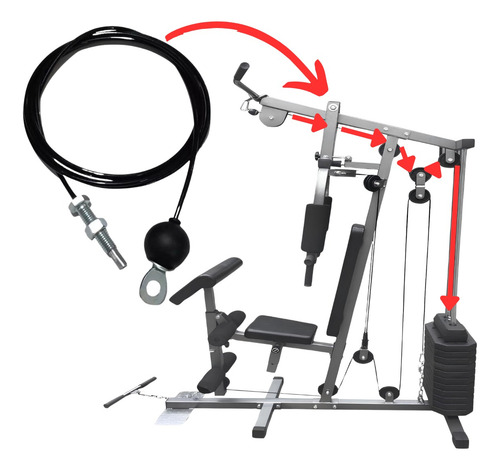 Conjunto Cabo De Aço Estação De Musculação Wct Puxador Alto