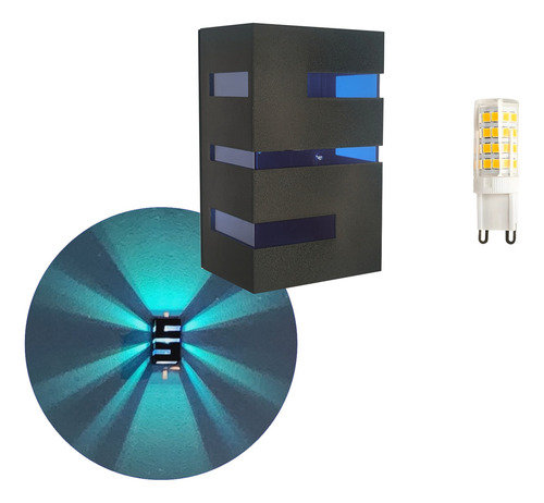 8 Arandela Externa Interna + Lente Colorida + 8 Lâmpada Led Estrutura Azul 110v/220v