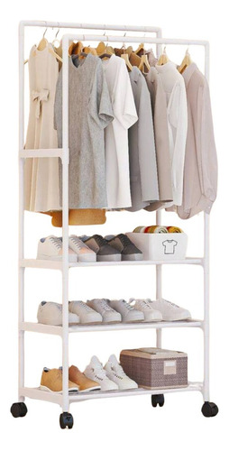 Rack Organizador Doble Para Ropa Perchero Closet Con Ruedas Color Blanco