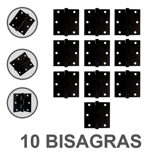 Bisagra Libro Acero Negra 3x3 Con Balero 10 Pz Reforzada