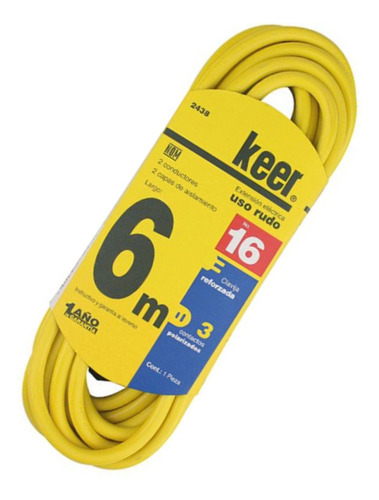 1 Pzas Extensión Keer Uso Rudo 6 Mts 2 Conductores 7amp