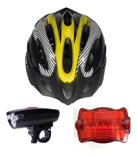 Kit Capacete Bike Com 3 Ajustes+ Sinalizadores De Segurança Cor Amarelo Tamanho 54 - 64