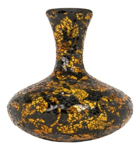 Vaso Mosaico De Vidro Floral Amarelo E Preto 25cm - Bu048