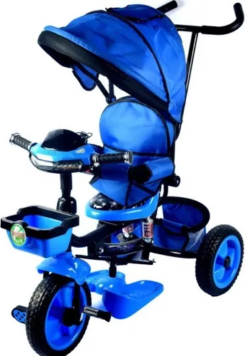 Triciclo Paseador Llanta Goma Radio Usb Silla Giratoria Azul