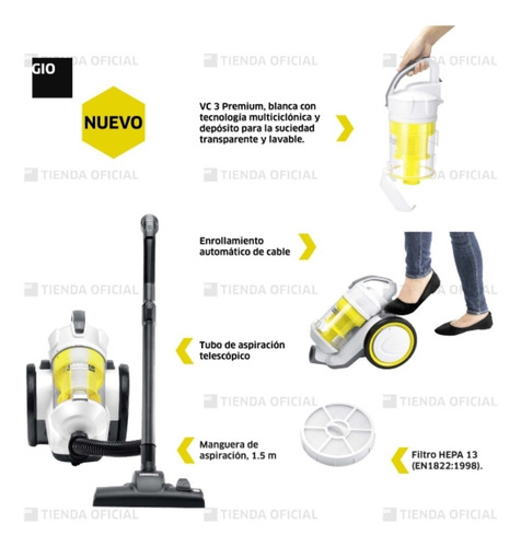 Imagen 4 de 10 de Aspiradora Karcher Multiciclonica Vc 3 Premium Hepa12 Polvo