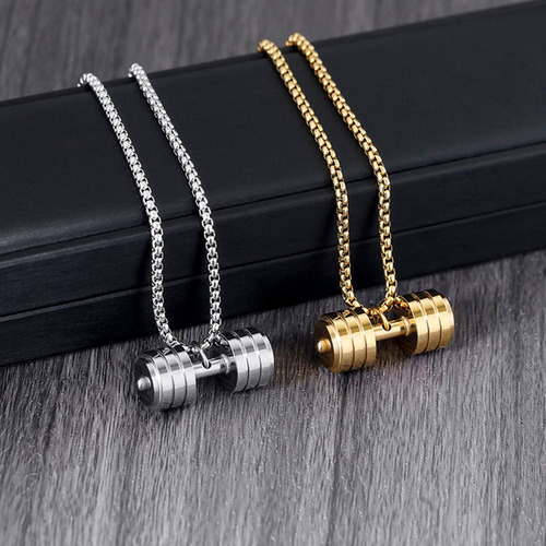 Collar Con Colgante De Mancuernas Para Hombre, Cadena