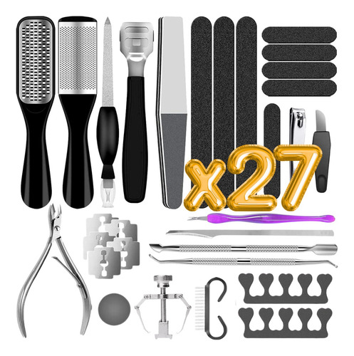 Kit 27 Herramientas Pedicura Lima Pies Cutícula Callos Talón