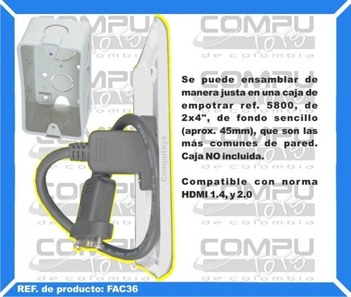 Faceplate Hdmi Metálico Cola 30 Cms Ref Fac36 Computoys Sas
