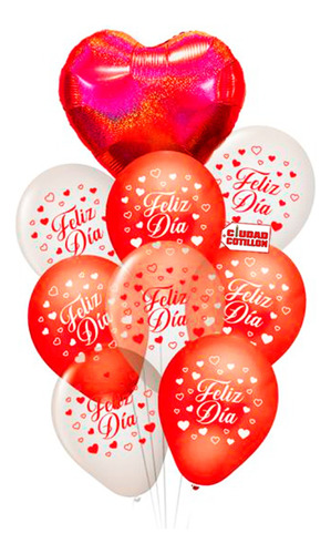 Set Globos X9 Feliz Día Rojo Corazón San Valentín - Cc