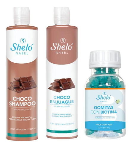 Shampoo + Enjuague De Chocolate + Gomitas Con Biotina Shelo