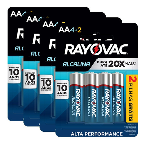 24 Pilhas Aa Alcalina Rayovac 4 Cart C/ 6 Unid