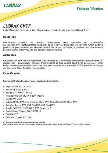 Imagem 2 de 3 de Oleo Cambio Automático Cvt Lubrax Kit Com 8 Oleos Sintetico