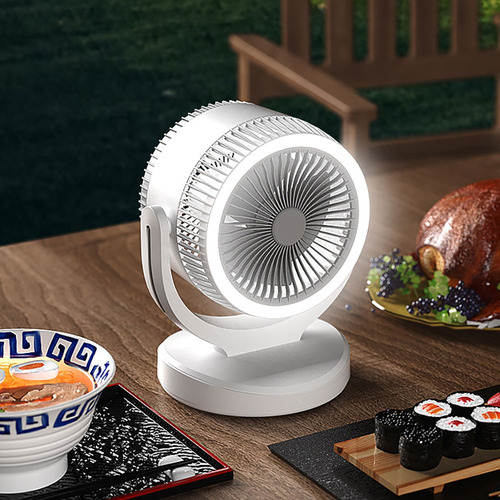 Ventilador Piso Pared Escritorio Portátil Recargable Luz Led Blanco