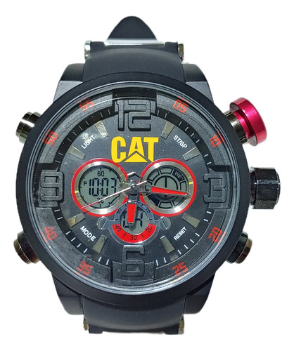 Reloj De Pulsera Análogo/digital Uso Rudo Cat Color De La Correa Negro Color Del Bisel Negro Color Del Fondo Rojo