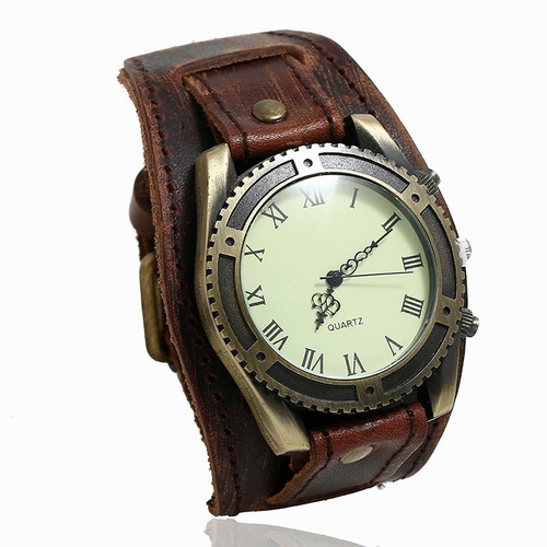 Reloj De Pulsera Retro Con Malla De Cuero Vacuno, Unisex