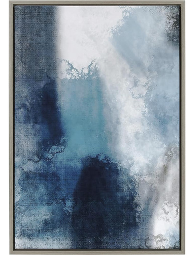 Kate Y Laurel Sylvie Aqua Abstract 1 Framed Canvas Wall Art 