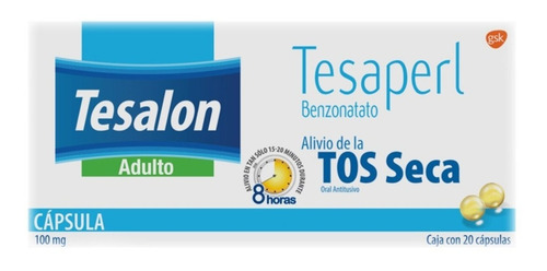 Imagen 6 de 6 de Tesalon Tesapearl 100mg C/20 Cápsulas/ Alivio De La Tos Seca