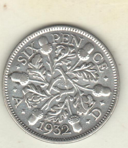 Gran Bretaña Escasos 6 Pence De Plata Año 1932 Km 832 - Xf