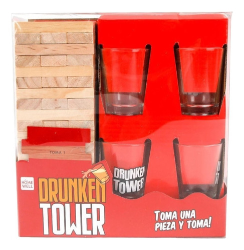 Juego Jenga Trago Drunken Tower + 4 Vasos Shots Mesa Ingles