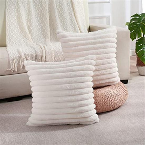 J 2 Cream Striped Square Cushion Covers Modern Sofa