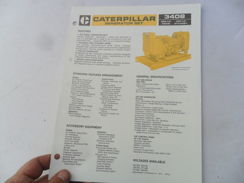 Caterpillar Motor 3408 Folleto Catalogo No Manual Antiguo 