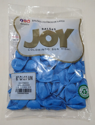 50 Balão Bexiga Joy N°8 - Cores (ler Descrição) Cor Azul-celeste