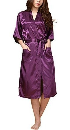 Asskyus Womens Satin Sleep Sleep Bobe Vestido Kimono Bata, A
