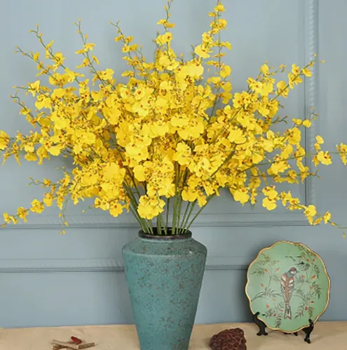 Kit10 Galhos 450 Flores 97 Cm Artificiais Orquídea Chuva Amarelo