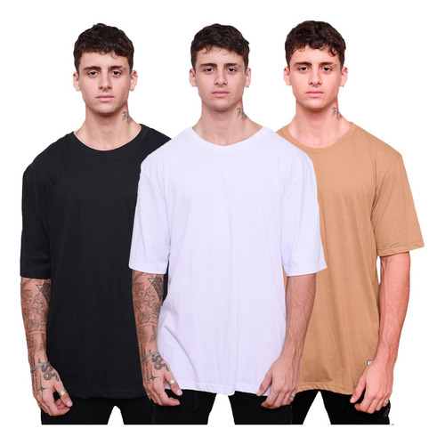 Pack X3 Remeras Hombre Lisas De Algodon Oversize Basicas 