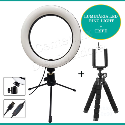 Ring Light Luminaria Led 16cm 8706 Tripe Ferro Tripe Celular