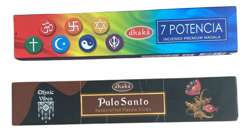 Inciensos Premium Dhaka 2 Cajas Palo Santo Y 7 Potencias 15g