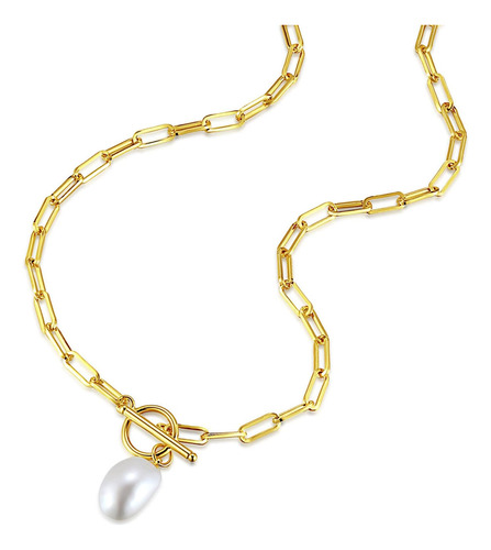 Collar De Palanca De Oro Con Perlas De Agua Dulce Blancas 18