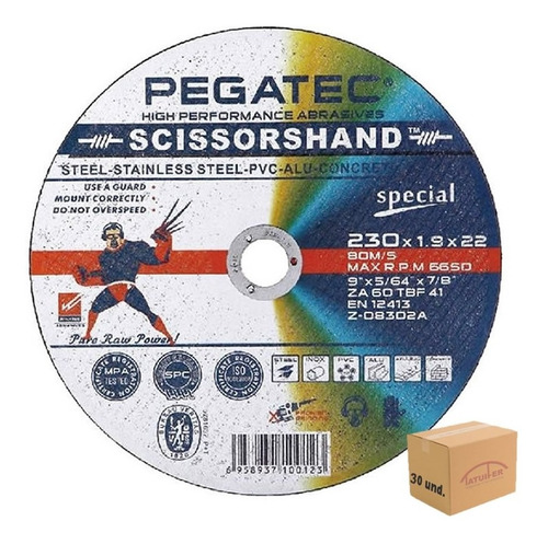 Disco De Corte Inox Scissorshand 9 Pol X 1,9mm Pegatec 30 Un