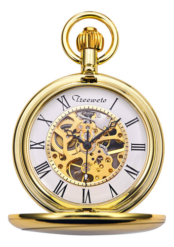 Reloj De Bolsillo Mecánico Con Diseño De Dragón Dorado