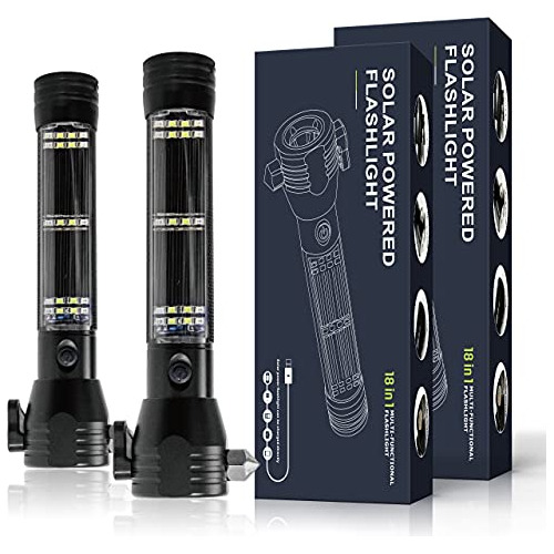 Linterna Led De Energia Solar Color Negro 2piezas Recargable