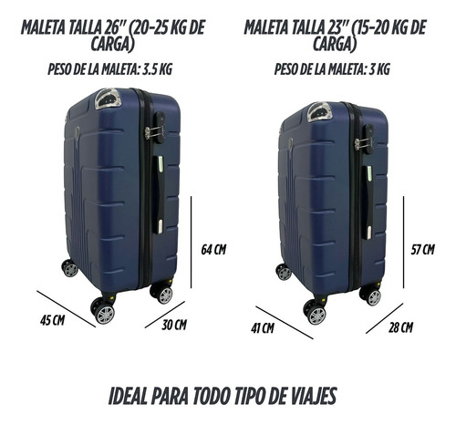 Set 2 Maletas Rígidas 26 Y 23 Pulgadas Con Ruedas Azul Rayas