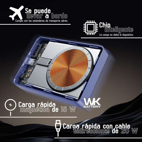 Power Bank 10000mah Batería Externa 15w Carga Rápida Wekome Color Gris