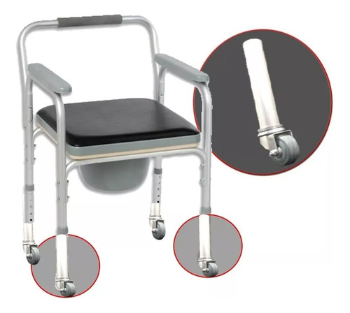 Imagen 2 de 10 de Silla Inodoro Con Ruedas-aluminio-apta Baño-altura Regulable