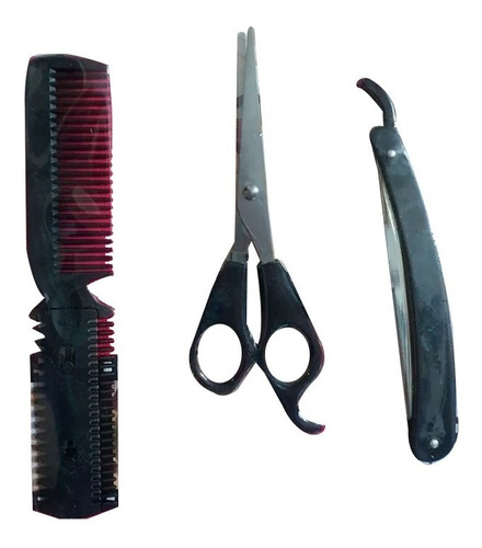 Set De 1 Tijera Lisa Mas 1 Navaja Barba + 1 Navaja Pelo Pein