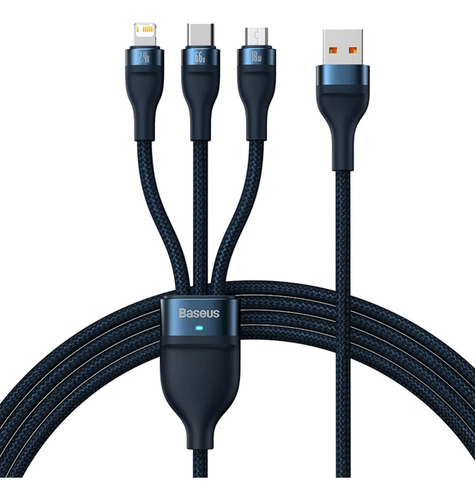 Cable Baseus 3 En 1 Rapida Tipo C 66w Lightning Micro Usb Color Azul Oscuro