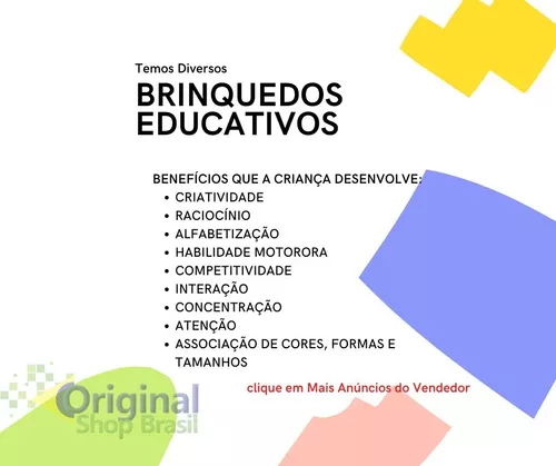 Esta atividade trabalha o raciocínio, concentração e a coordenação motora.  O objetivo é encaixar as peças nas hastes até fo…