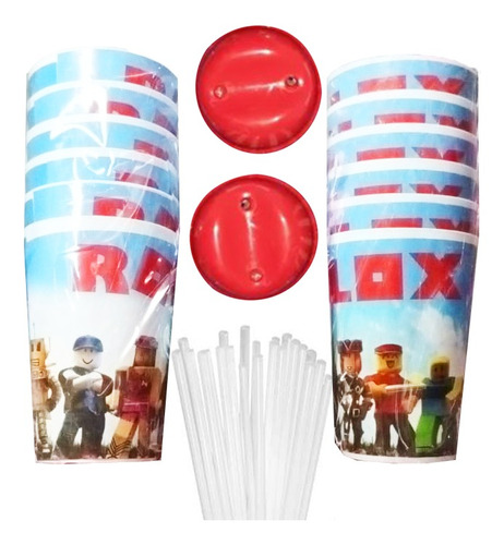 Vaso Pitillo Infantil De Roblox X12 Unidades Fiesta Arlequín