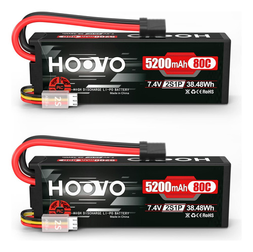 Hoovo 2s Lipo Bateria 7.4v 80c 5200mah Rc Bateria Con Enchuf