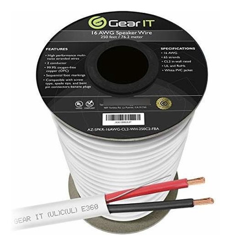 16 Awg Cl2 Ofc Cable De Altavoz De Pared, Gearit Pro Series 