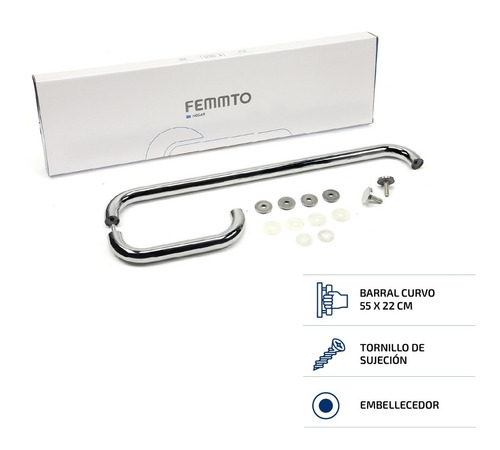 Imagen 6 de 7 de Manijon L Curvo Femmto 22x55 Acero Inox Negro Puerta Vidrio