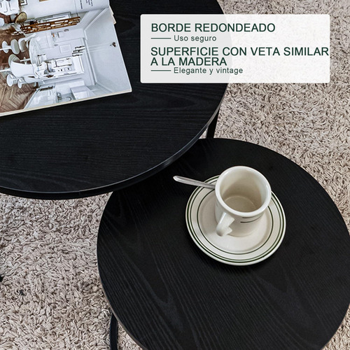 Juego De 2 Mesas De Centro Redondas Negras Para Hogar