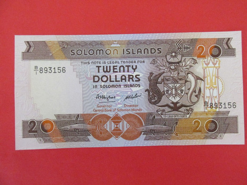 Billete Islas Salomon Oceania 20 Dolares Unc Muy Escaso